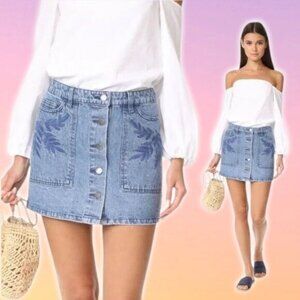 NWT REBECCA MINKOFF Rufus Embroidered Denim Mini Skirt Sz 29